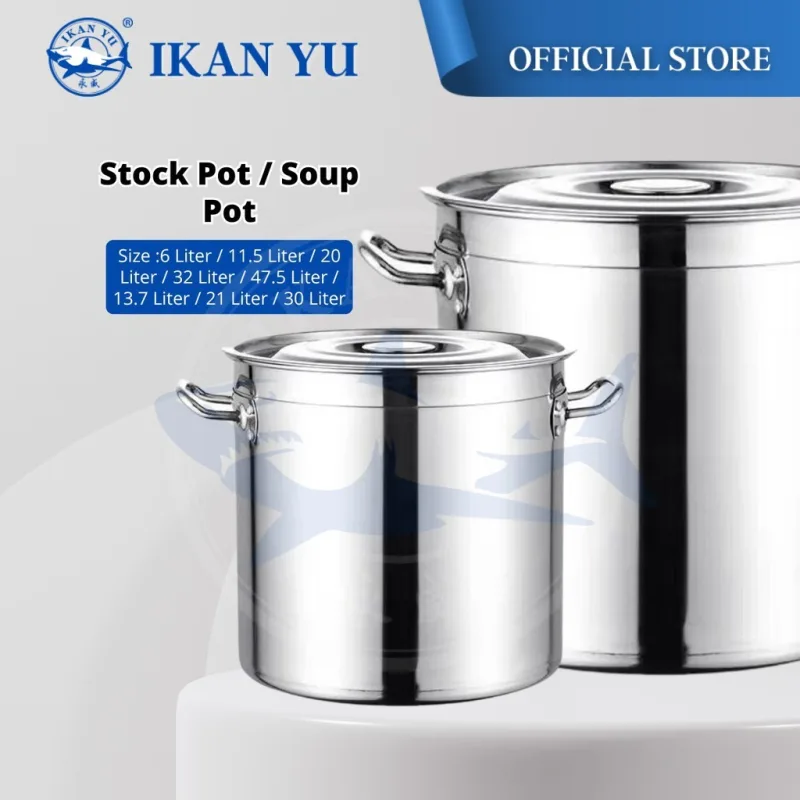 YU Online - Periuk Stok Keluli Tahan Karat Tebal / Thick Stainless Steel Stock Pot / Soup Pot / Periuk Sup / Steel Pot
