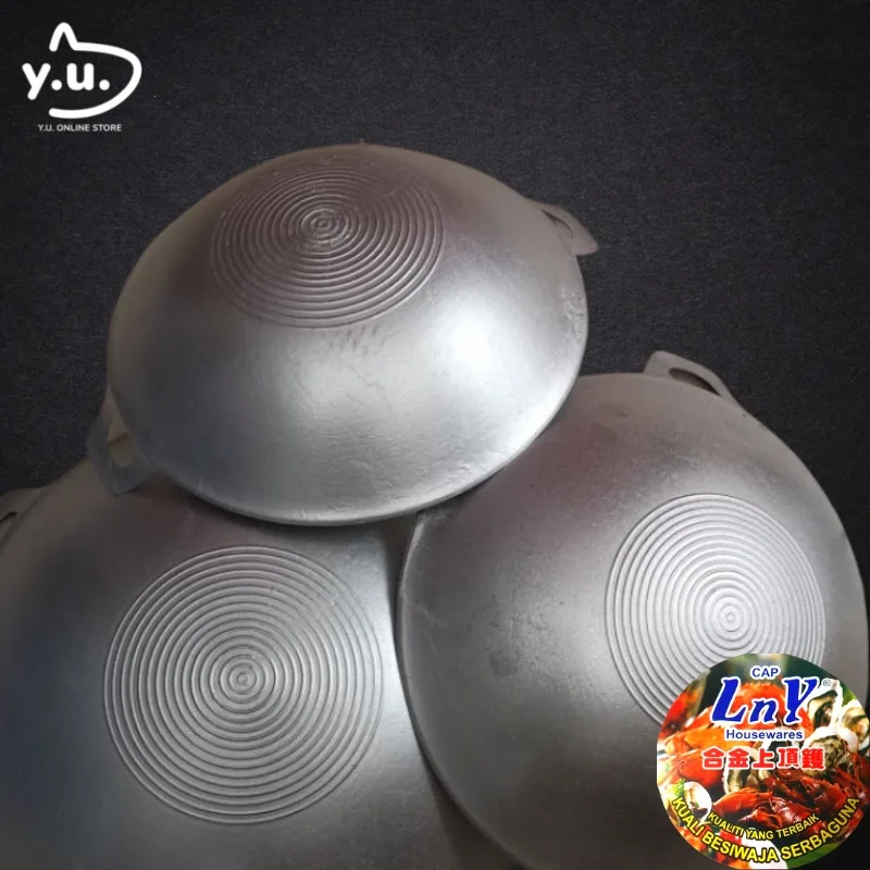 YU Online - 8' ~ 18Inch LnY Kuali Aluminium dua tangkai / Double handle Aluminum Cooking Wok / Aluminium Wok thumbnail 4