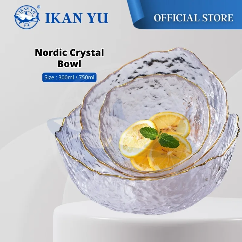 YU Online - Gaya Jepun Mangkuk Kaca dengan Garisan Emas / Japanese Style Hammered Glass Bowl Transparent / Crystal bowl