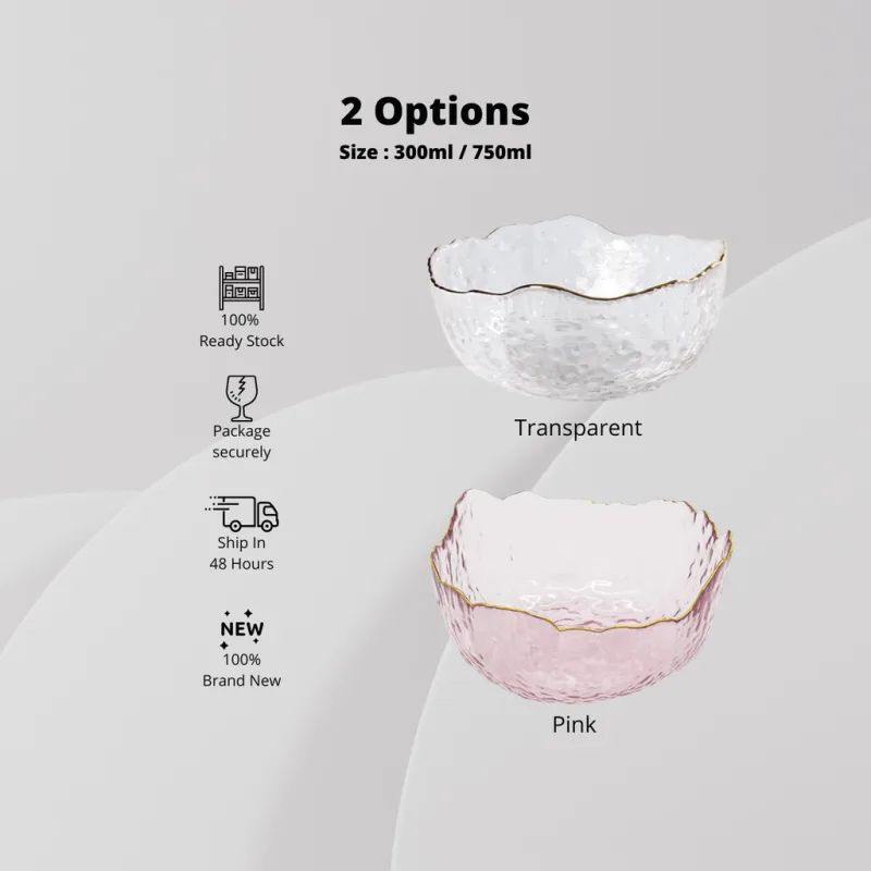 YU Online - Gaya Jepun Mangkuk Kaca dengan Garisan Emas / Japanese Style Hammered Glass Bowl Transparent / Crystal bowl thumbnail 2