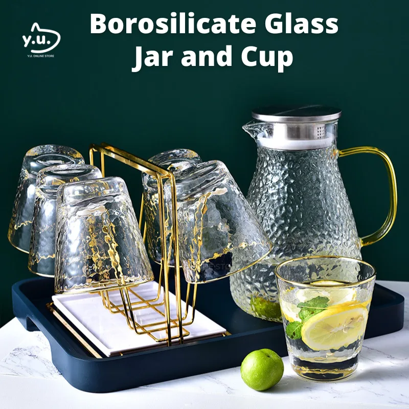 YU Ready Stock Borosilicate Glass Jug and Cup / Heat Resistant Juice Jar / Transparent Teapot / Cold Hot Teko