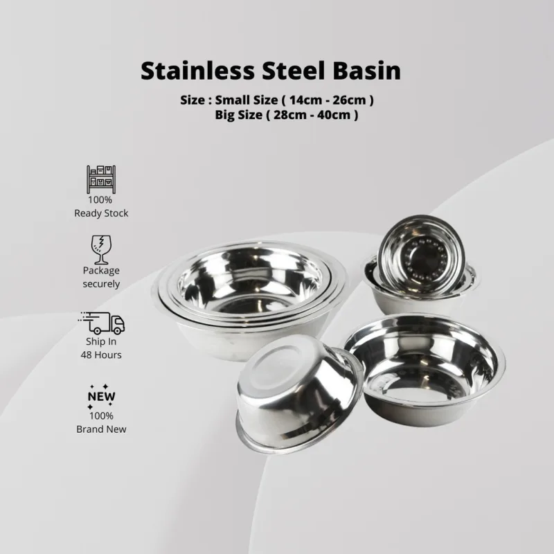 YU Online - Mangkuk Keluli Tahan Karat / Food Grade Stainless Steel Bowl / basin / kitchen bowl thumbnail 2