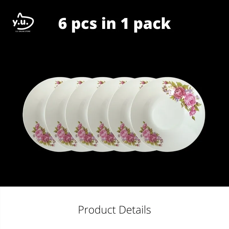 YU Ready Stock 9’' Enamel Dinnerware Porcelain Plate Set (6 Pcs) Dining Plate Pinggan Lama Bunga thumbnail 3
