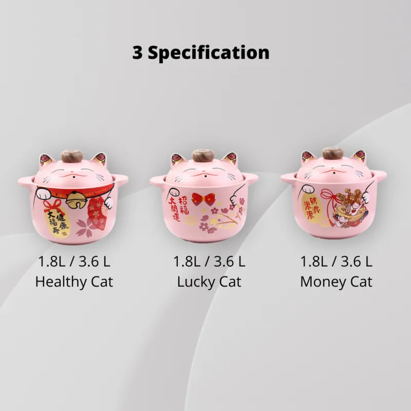 YU Online - Periuk Tanah seramik bentuk kucing / Cat Claypot Cute Clay pot Casserole Ceramic Pot 招财猫 汤锅 砂锅 1.8L/ 3.6L thumbnail 3