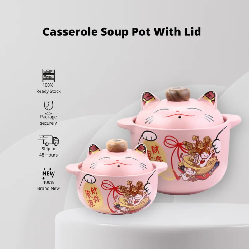 YU Online - Periuk Tanah seramik bentuk kucing / Cat Claypot Cute Clay pot Casserole Ceramic Pot 招财猫 汤锅 砂锅 1.8L/ 3.6L thumbnail 2