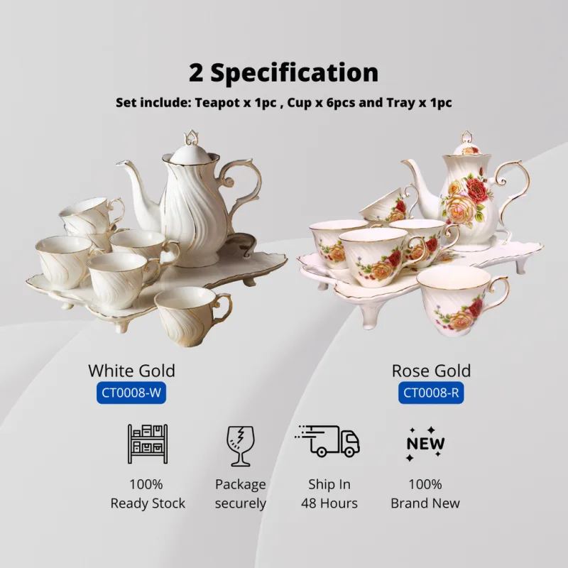 YU Premium - Set Teh Gaya Eropah Seramik / European Luxury Ceramics Rose & White Tea Set / wedding gift thumbnail 2
