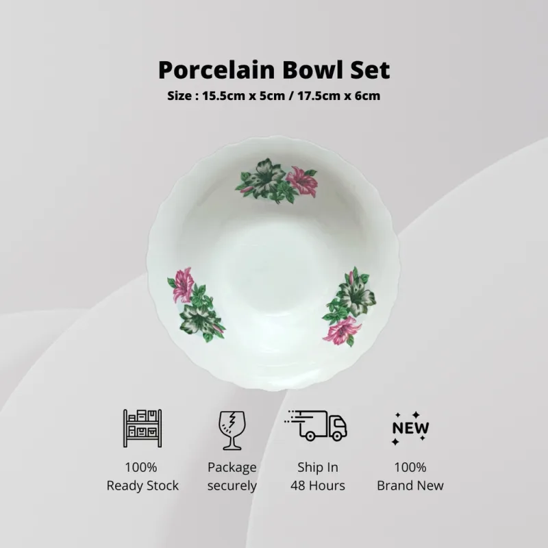 YU Online - 6'' & 7'' Enamel Mangkuk Lama Bunga 6biji / Dinnerware Porcelain Bowl Set (6pcs) Kang Kung Dining Soup Bowl thumbnail 2