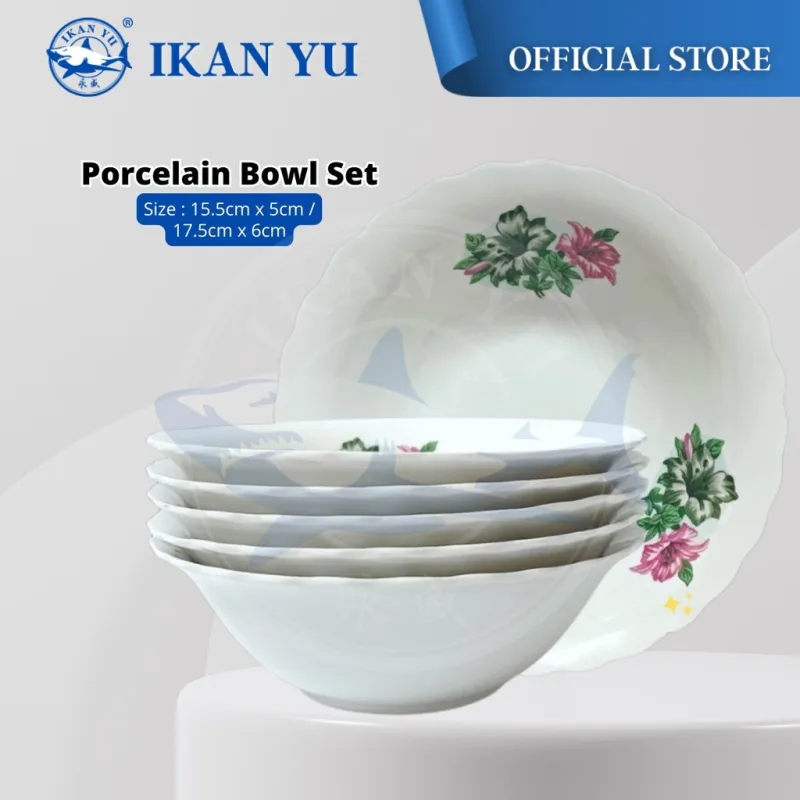 YU Online - 6'' & 7'' Enamel Mangkuk Lama Bunga 6biji / Dinnerware Porcelain Bowl Set (6pcs) Kang Kung Dining Soup Bowl