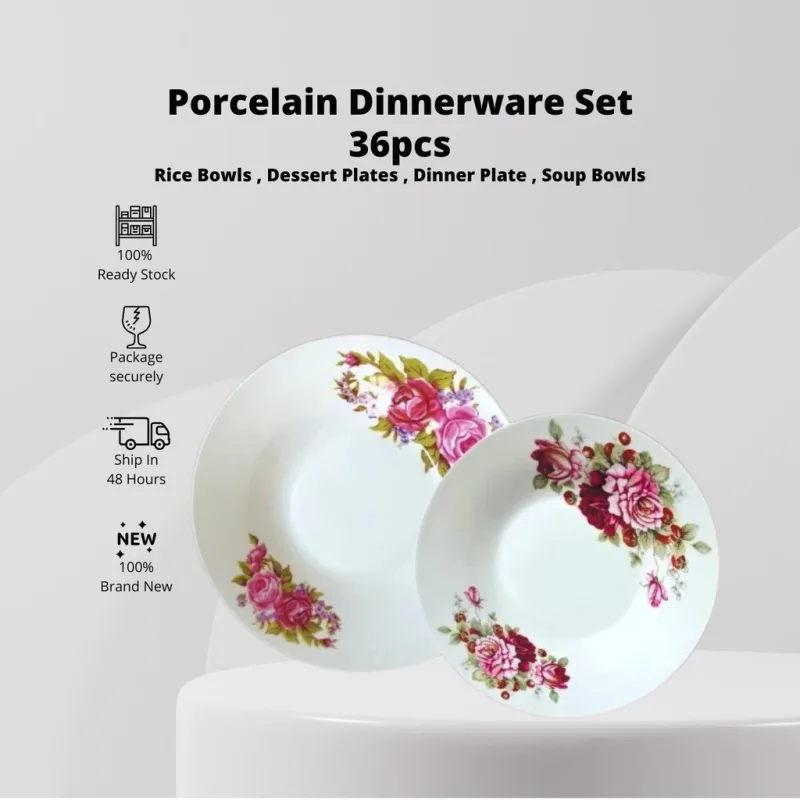 YU Online - 36pcs Set Enamel Pinggan Mangkuk BungaLama / Dinnerware Porcelain Plate Set Dining Plate thumbnail 2