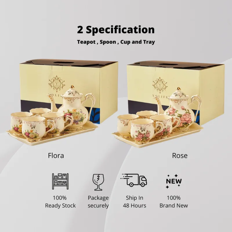 YU Premium - Seramik Set Teh Gaya Eropah / European Luxury "Rose" & "Flora" Ceramic Tea Set with gift box / wedding gift thumbnail 2