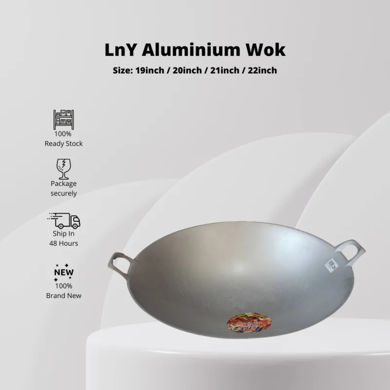 YU Online - 19’ ~ 22'Inch Cap LnY Kuali Aluminium dua tangkai / Double handle Aluminum Cooking Wok / Wok / Kuali thumbnail 2