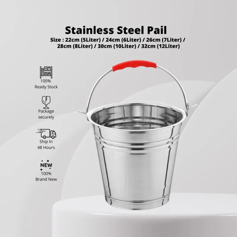 YU Online - Tong Air keluli Tahan Karat / Stainless Steel Pail / Waterpot / Water Bucket / Water Dippers thumbnail 2