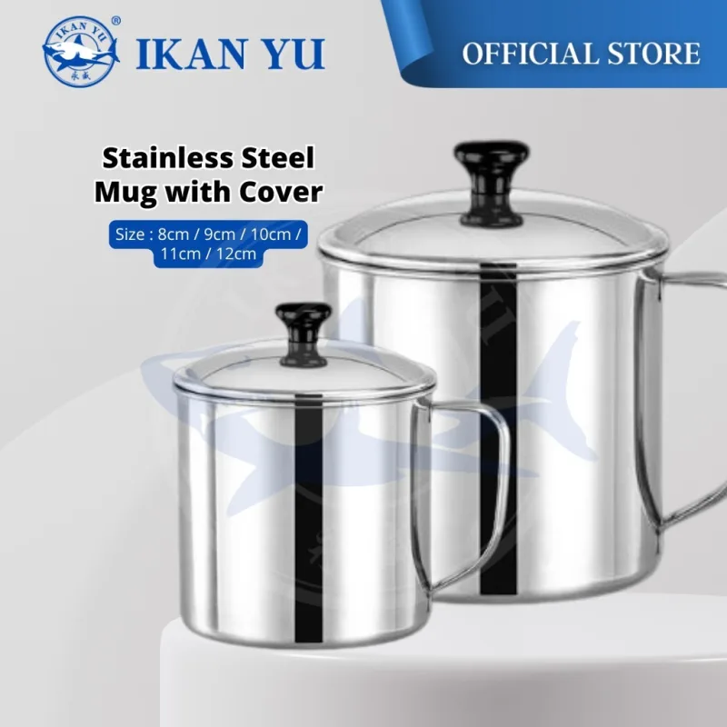 YU Online - Cawan Kopi Tebal Tahan Karat / Thick Stainless Steel Mug with Lid / Coffee Cup with Cover / cawan teh tarik