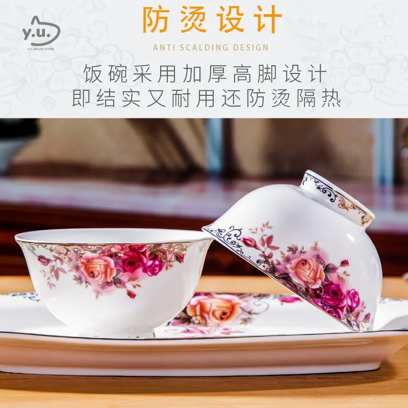 YU Ready Stock 58 pcs Rose-Date Luxury Ceramic Tableware sets / Pinggan Mangkuk set / wedding gifts housewarming thumbnail 4