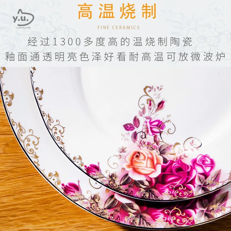 YU Ready Stock 58 pcs Rose-Date Luxury Ceramic Tableware sets / Pinggan Mangkuk set / wedding gifts housewarming thumbnail 3