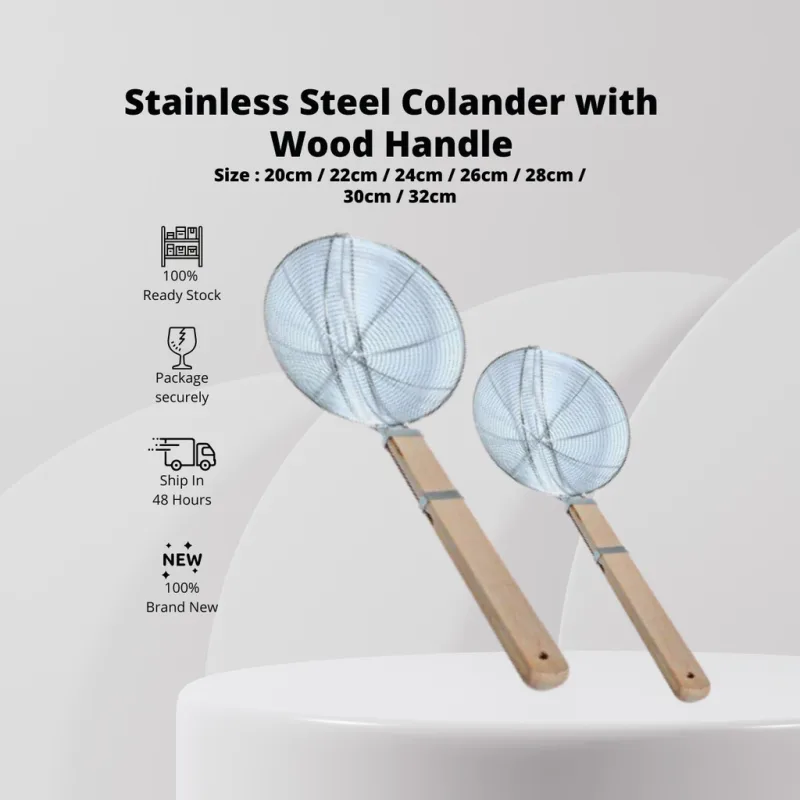 YU Online - Penapis Minyak Goreng Pisang / Stainless Steel Frying Oil Strainer Wood Handle / Sejat Minyak / Skimmer thumbnail 2