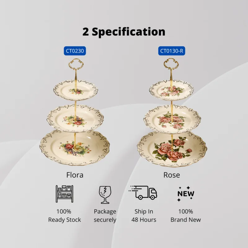 YU Premium - Seramik Gaya Eropah Dulang 3 Tingkat / European Ceramic Cupcake Stand/ Dessert Rack/ Party Serving plate thumbnail 2