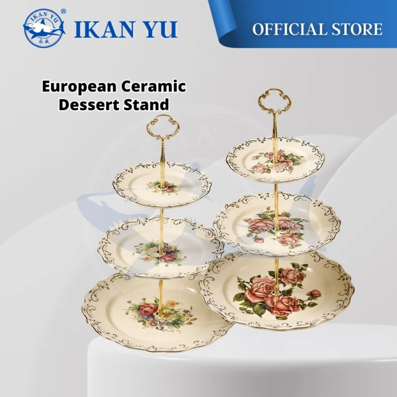 YU Premium - Seramik Gaya Eropah Dulang 3 Tingkat / European Ceramic Cupcake Stand/ Dessert Rack/ Party Serving plate