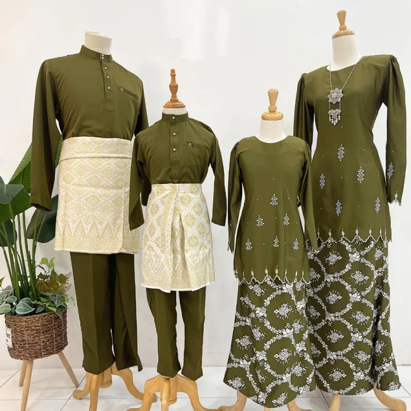 Set Family Kurung Sarra In Olive Green By Moff2U I Kurung Moden I Raya 2026