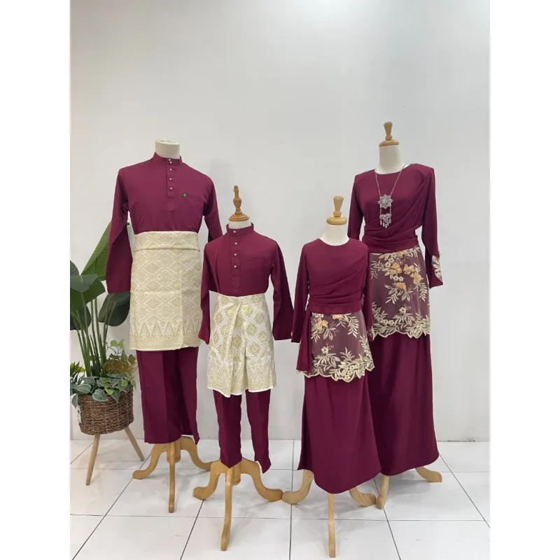 Set Family Kurung Moden MOLIKA IN Burgundy by Moff Collection thumbnail 2