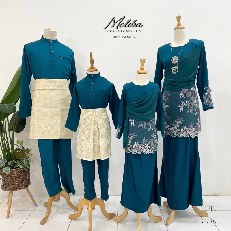 Set Family Kurung Moden Molika IN Teal Blue by Moff Collection