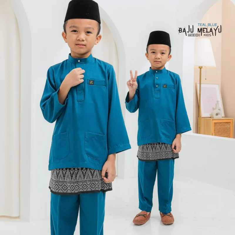 Set Family Kurung Moden Molika IN Teal Blue by Moff Collection thumbnail 4
