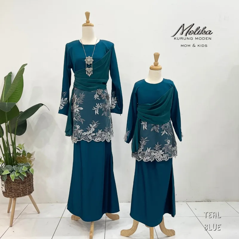 Set Family Kurung Moden Molika IN Teal Blue by Moff Collection thumbnail 2