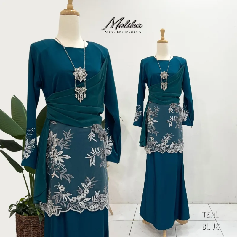 Set Family Kurung Moden Molika IN Teal Blue by Moff Collection thumbnail 3
