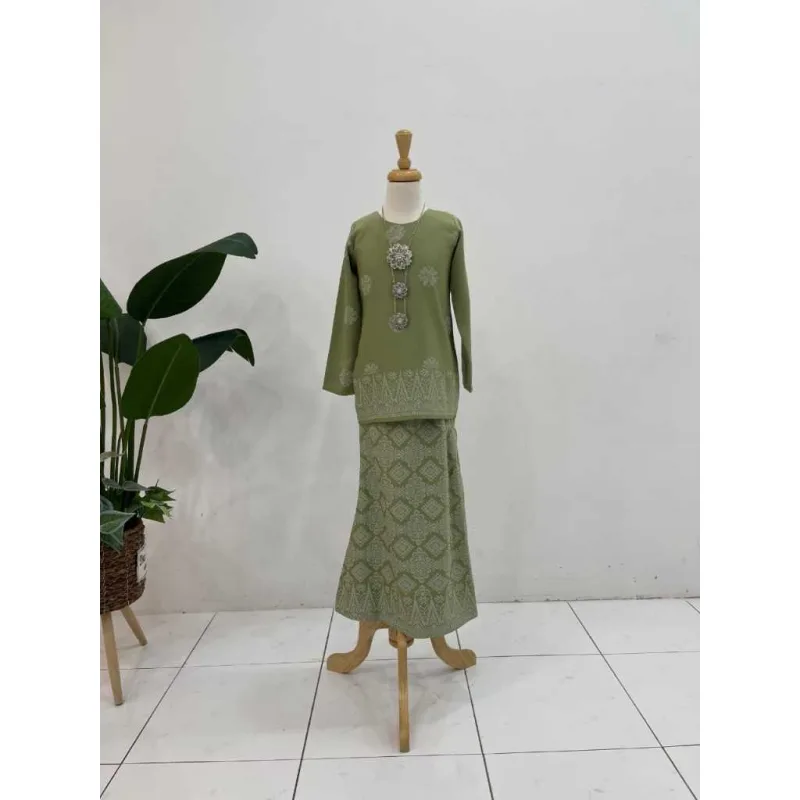 New Collection Raya Set Family Kurung Moden Songket In Sage Green I Kurung Moden I Raya 2026 thumbnail 3