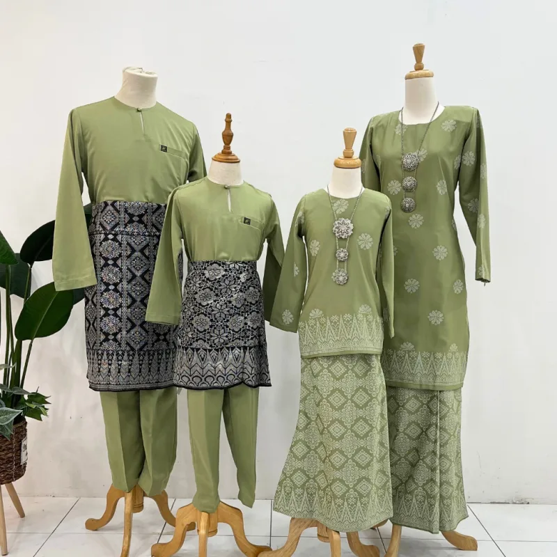 New Collection Raya Set Family Kurung Moden Songket In Sage Green I Kurung Moden I Raya 2026