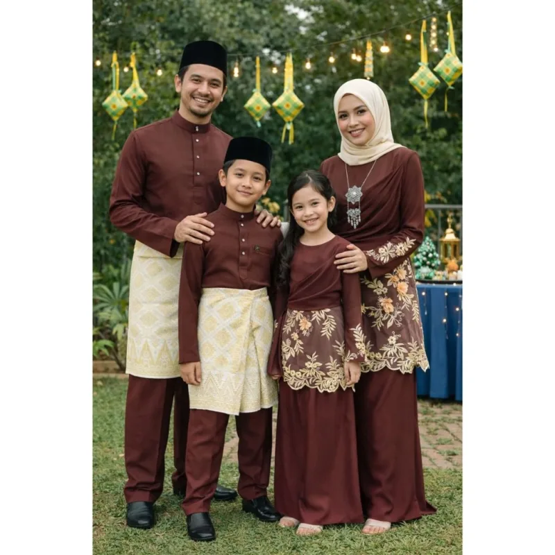 Set Family Kurung Moden MOLIKA IN Dark Brown by Moff Collection