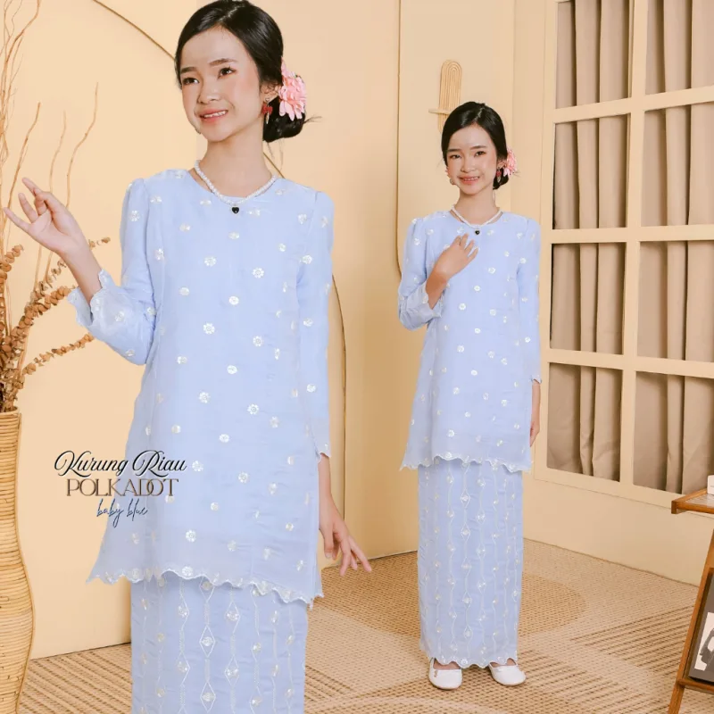 NEW COLLECTION RAYA I SET FAMILY RIAU POLKADOT IN BABY BLUE BY MOFF I KURUNG MODEN I BAJU MELAYU IN 2026 thumbnail 3