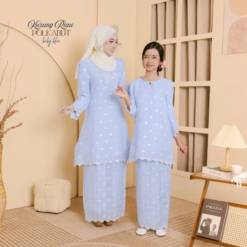 NEW COLLECTION RAYA I SET FAMILY RIAU POLKADOT IN BABY BLUE BY MOFF I KURUNG MODEN I BAJU MELAYU IN 2026 thumbnail 4