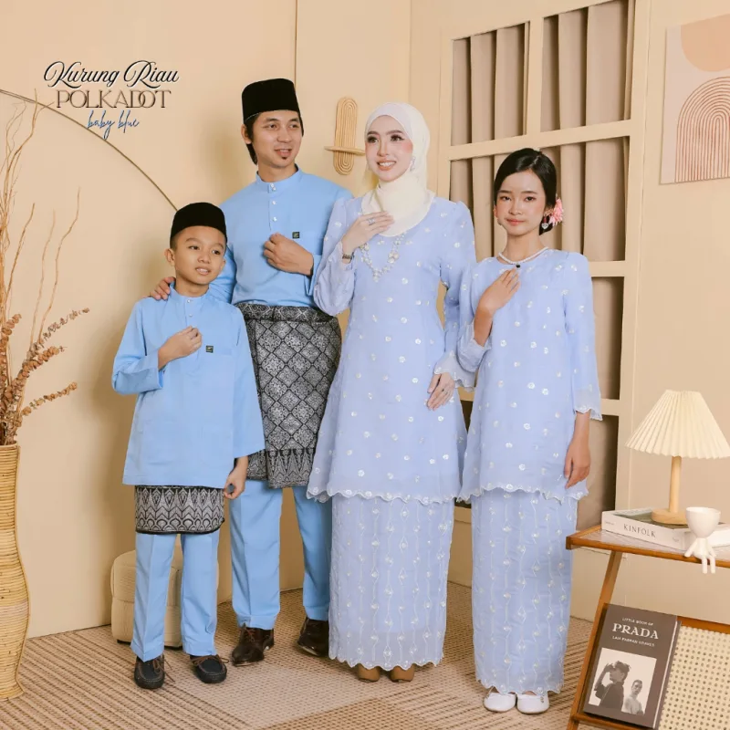 NEW COLLECTION RAYA I SET FAMILY RIAU POLKADOT IN BABY BLUE BY MOFF I KURUNG MODEN I BAJU MELAYU IN 2026