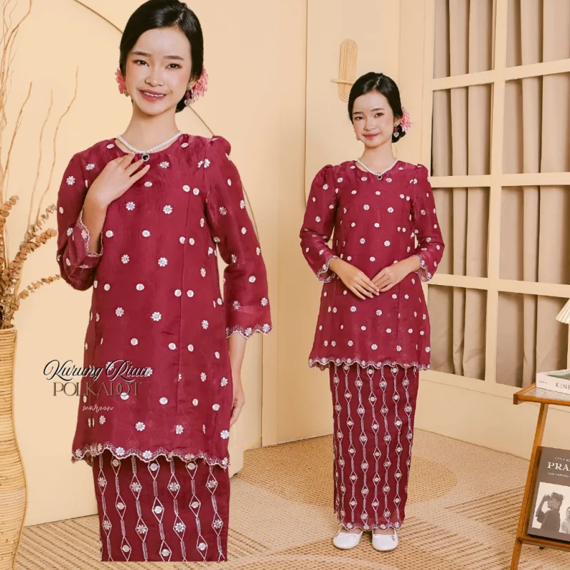 NEW COLLECTION RAYA I SET FAMILY RIAU POLKADOT IN MAROON BY MOFF I KURUNG MODEN I BAJU MELAYU IN 2026 thumbnail 3