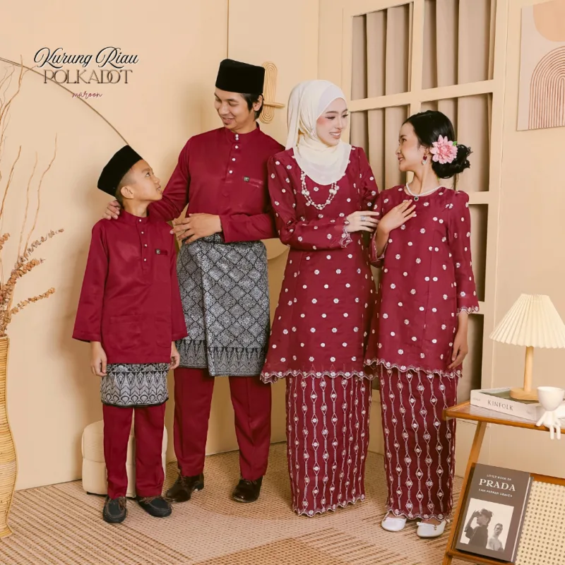 NEW COLLECTION RAYA I SET FAMILY RIAU POLKADOT IN MAROON BY MOFF I KURUNG MODEN I BAJU MELAYU IN 2026