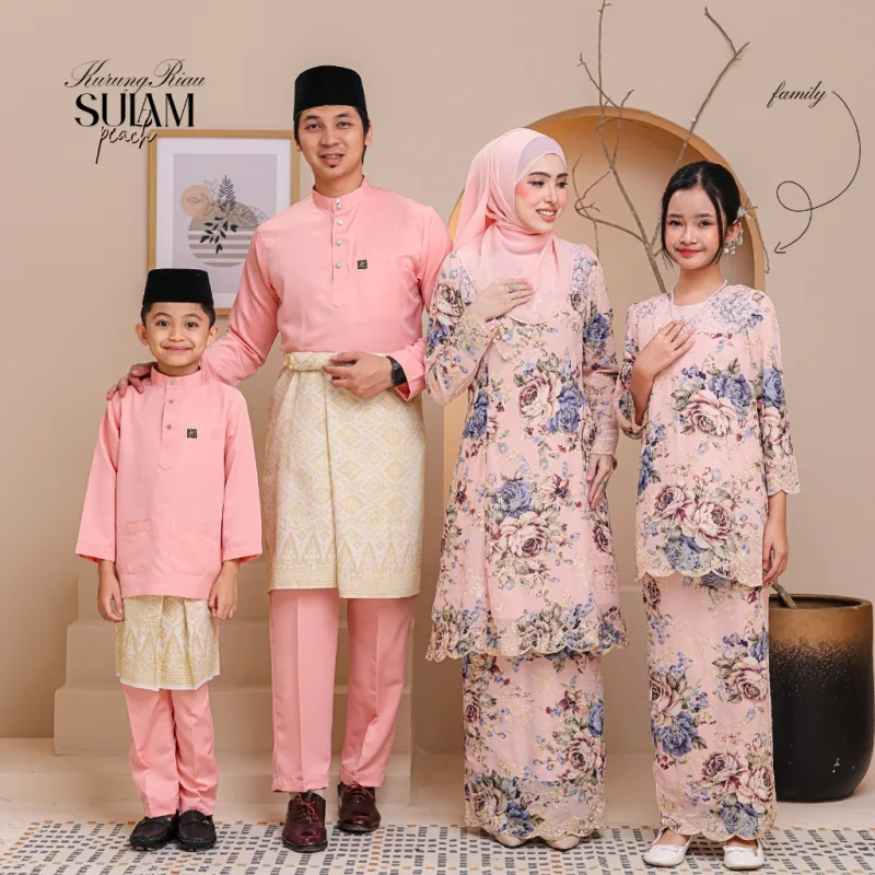 Set Family Kurung Moden Riau Sulam IN PEACH by Moff2U
