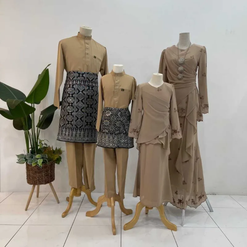 NEW DESIGN SET FAMILY MODEN DELIMA IN MOCHA I KURUNG DAN BAJU MELAYU I MATERIAL CHIFFON