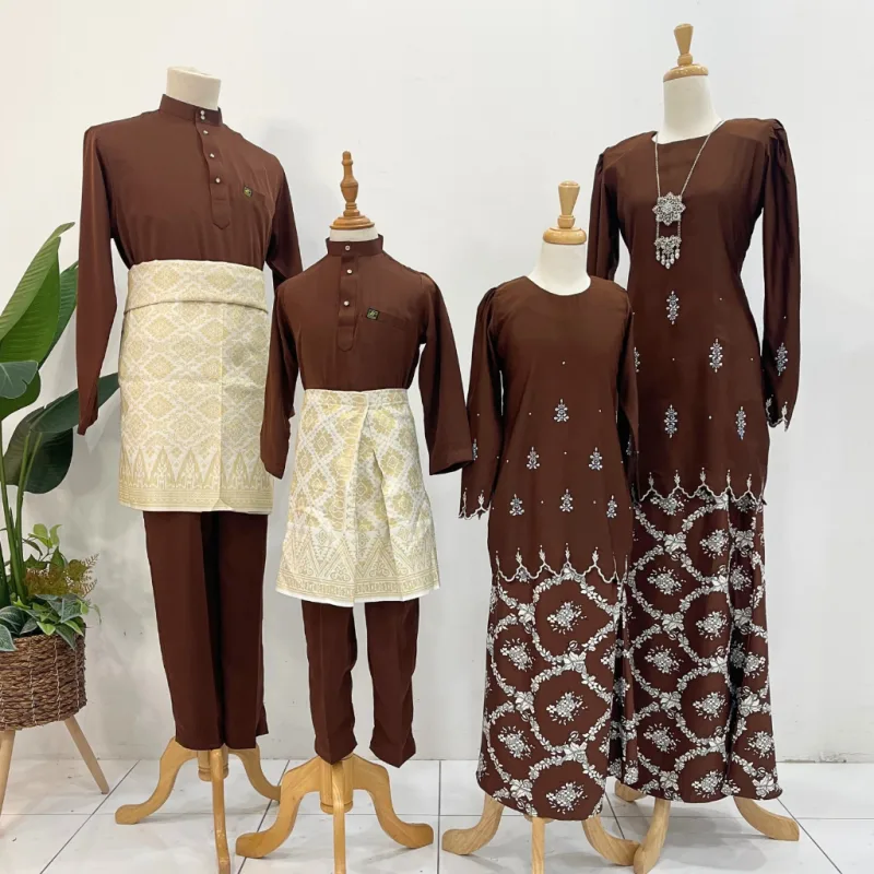 Set Family Kurung Sarra In Dark Brown By Moff2U I Kurung Moden I Raya 2026
