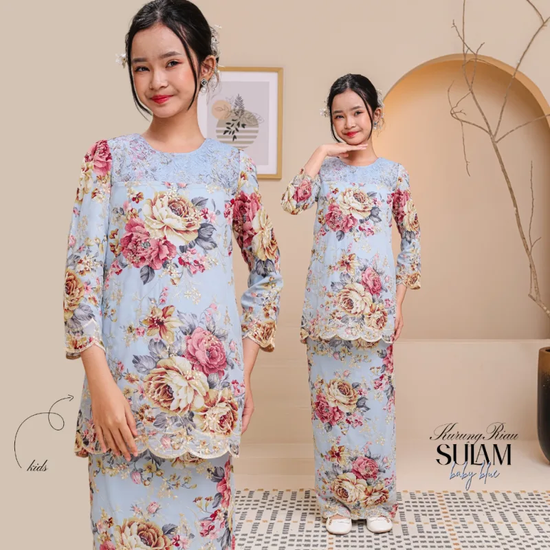 Set Family Kurung Riau Sulam in Baby Blue By Moff2U thumbnail 3