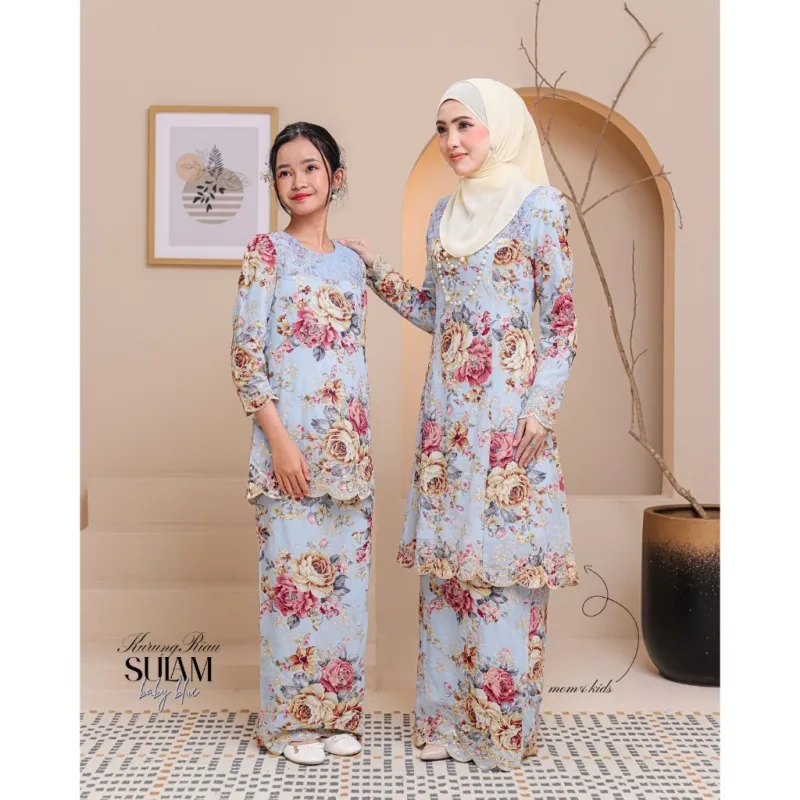 Set Family Kurung Riau Sulam in Baby Blue By Moff2U thumbnail 4