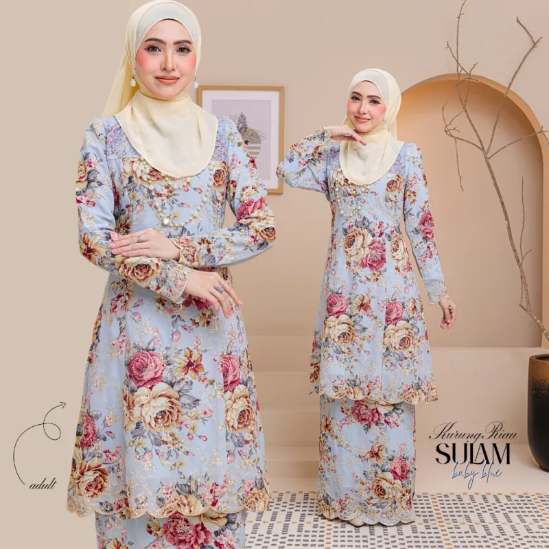 Set Family Kurung Riau Sulam in Baby Blue By Moff2U thumbnail 2