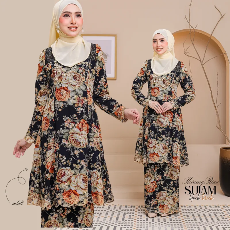 Set Family Kurung Riau Sulam in Black Brick By Moff2U thumbnail 3