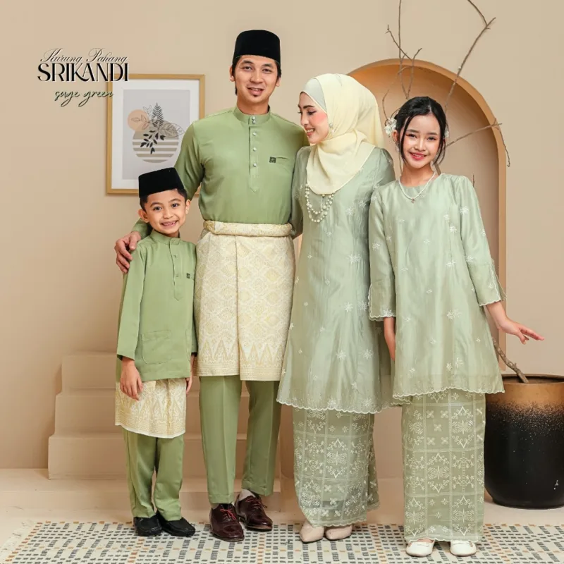 Set Family Kurung Moden Riau Srikandi IN Sage Green By Moff2U