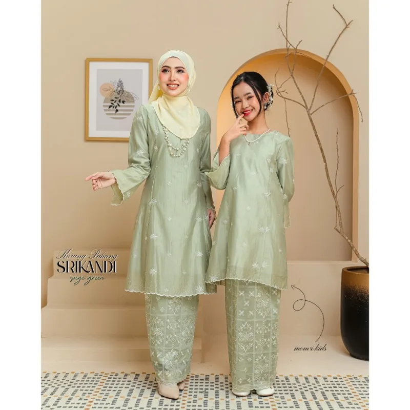 Set Family Kurung Moden Riau Srikandi IN Sage Green By Moff2U thumbnail 2