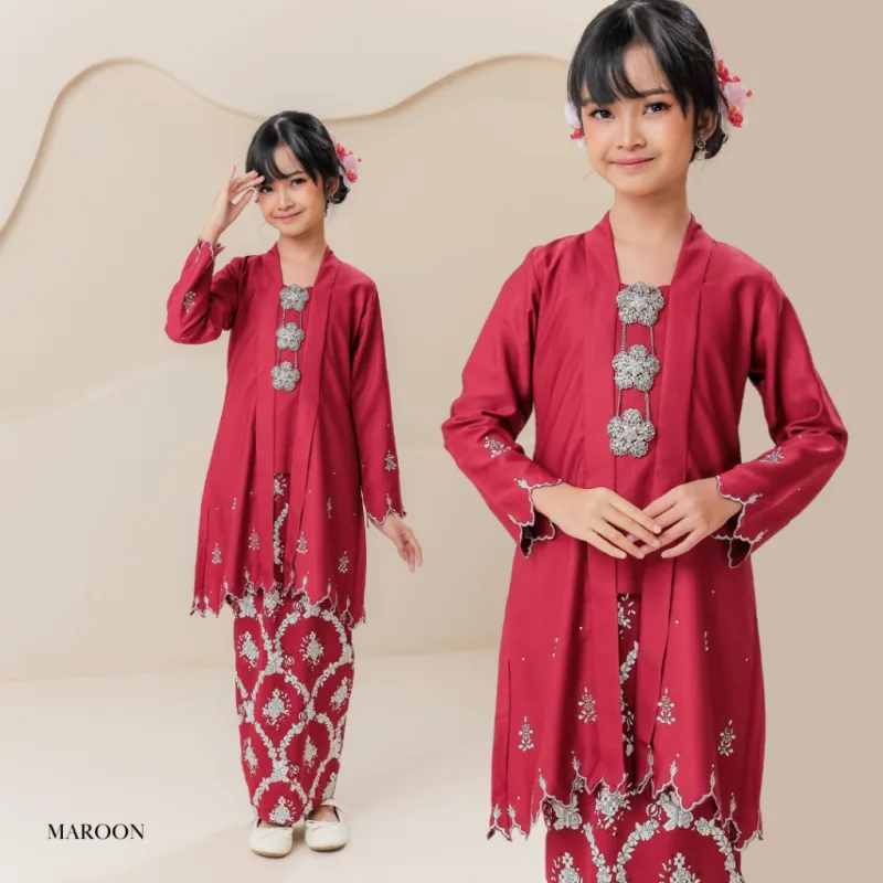 Set Family Kebarung Sarra IN MAROON I KURUNG Moden I Ayah Anak I Ibu I Moden I Set Family By Moff2u thumbnail 5