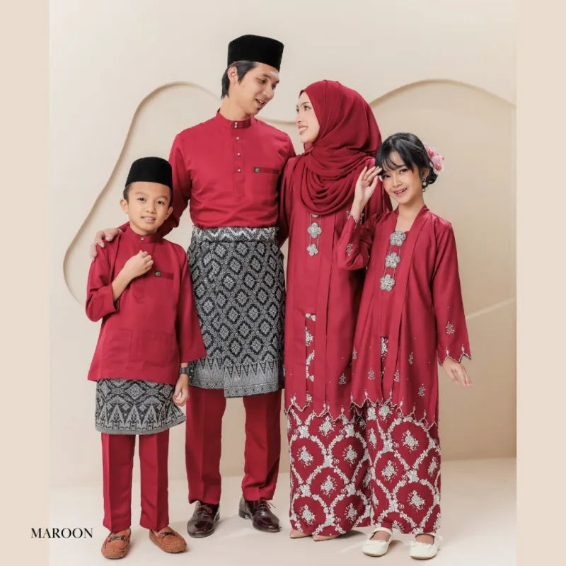 Set Family Kebarung Sarra IN MAROON I KURUNG Moden I Ayah Anak I Ibu I Moden I Set Family By Moff2u