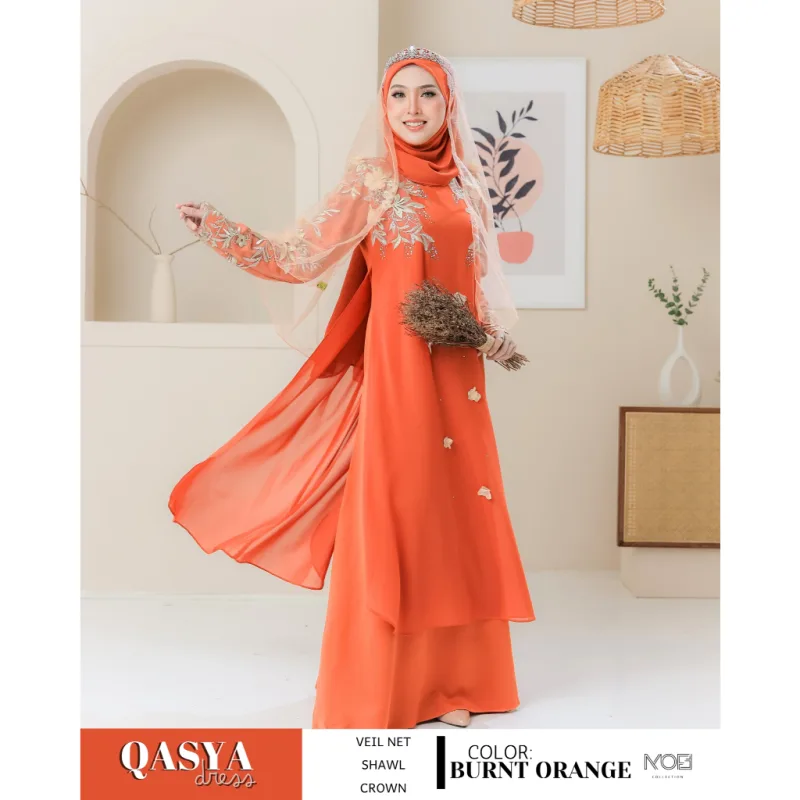 SET NIKAH DRESS QASYA 7 ITEM IN BURNT ORANGE I NIKAH I TUNANG I SANDING I DINNER BY MOFF COLLECTION thumbnail 2