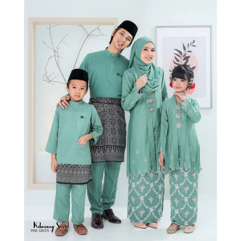Set Family Kebarung Sarra IN PINE GREEN I KURUNG Moden I Ayah Anak I Ibu I Moden I Set Family By Moff2u