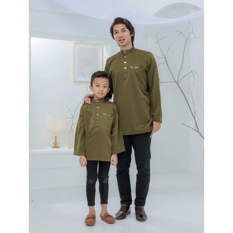 Baju Kurta Rayyan | Olive - Emerald Green - Smoke Blue | kurta moden| baju kurta Dewasa | Baju kurta Budak by moff2u thumbnail 4